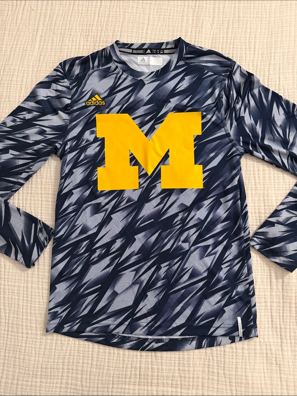 Adidas Navy Patterned Long Sleeve Top with Yellow 'M'